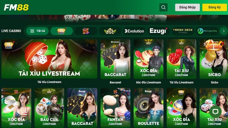 Live casino Fm88 - Sảnh cược trực tuyến mang tầm quốc tế 2 Thông tin sảnh casino Fm88